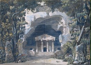 オペラ「フリガ」の風景スケッチ、1787年（紙にトイレ付きペンとインドインク） 作： Louis Jean Desprez